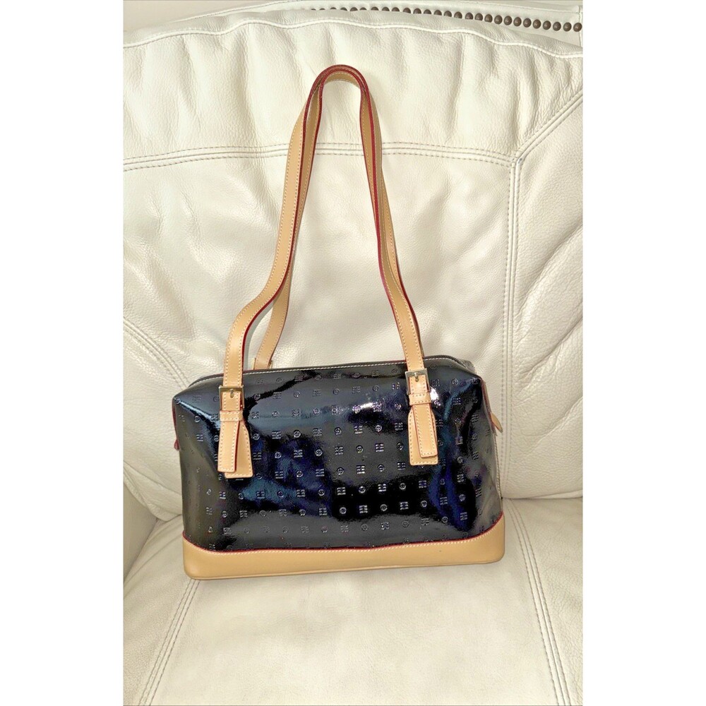 Arcadia Patent Leather Bag Tote Shoulder Made in Italy Embossed Brown Black